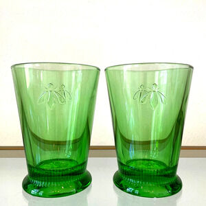 La Rochere Reine BEE Large Glasses Set of 4 Green Embossed Tumblers 11oz NEW